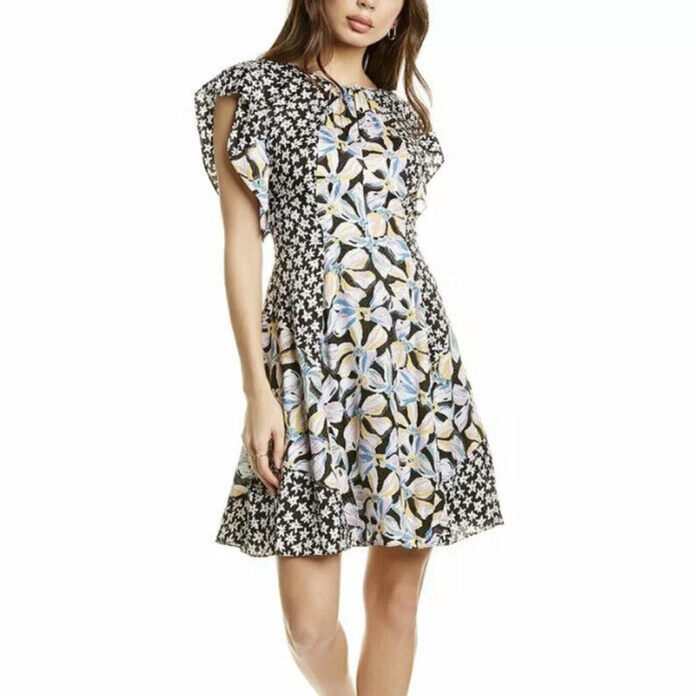 Rebecca Taylor women's sleeveless Fleur mix dress black combo size 2